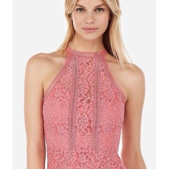 Express HIGH NECK LACE SHEATH DRESS CORAL sz 14 - Picture 3 of 13